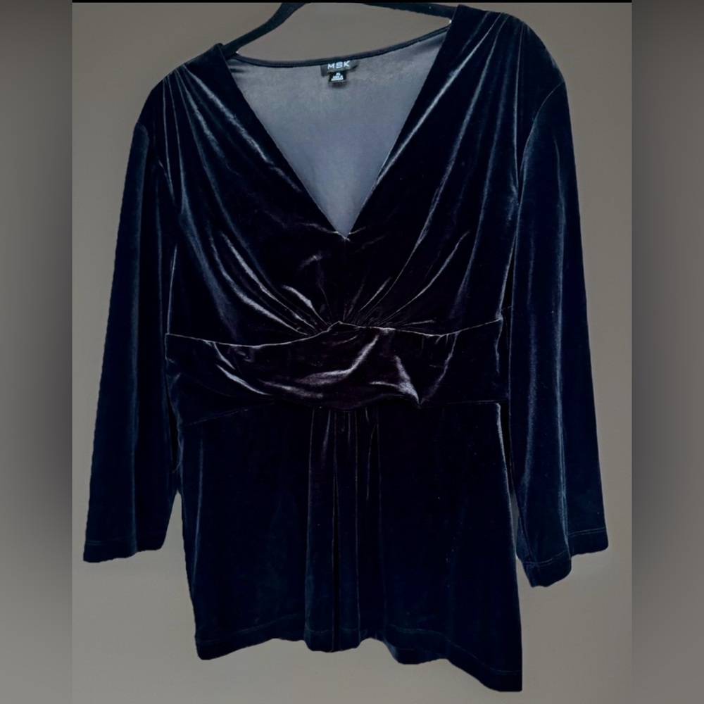 MSK Womens Black Velvet VNeck Top 3/4 Length Sleeves Dressy Goth Size XL